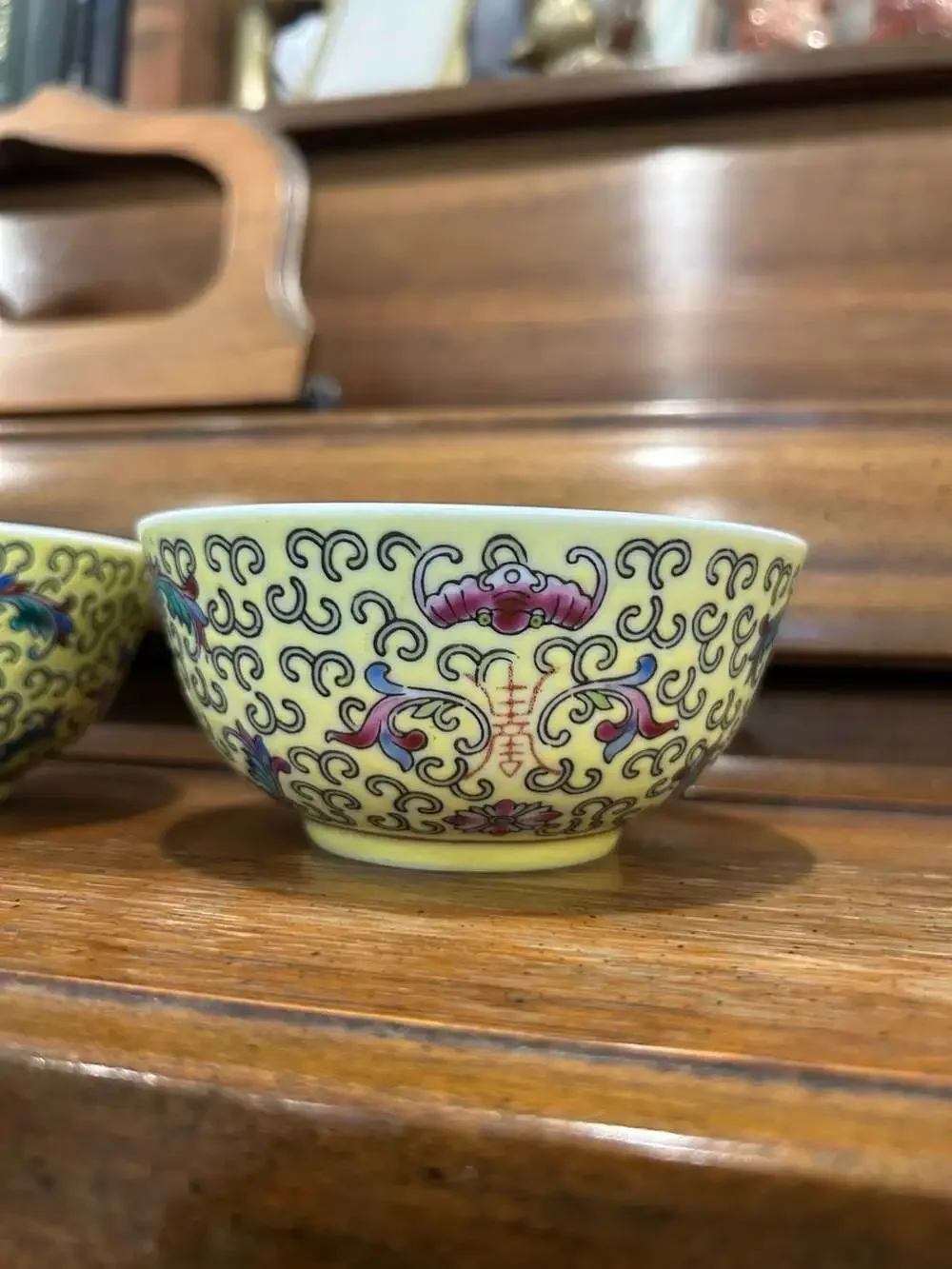 3 Chinese Famille Rose Yellow Porcelain Bowls